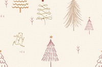 Christmas pattern background, cute winter doodle in cream color vector