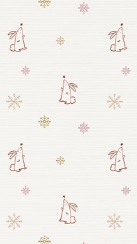 Christmas bunny mobile wallpaper, cute animal doodle pattern vector
