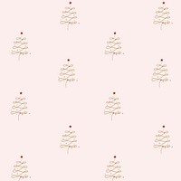 Pink Christmas background, festive trees pattern in doodle design vector