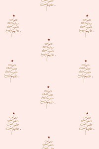 Pink Christmas background, festive trees pattern in doodle design