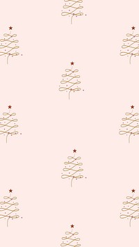 Pink Christmas phone wallpaper, pine trees doodle pattern vector