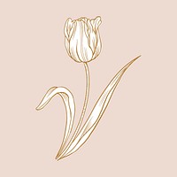 Tulip flower sticker, blue vintage botanical illustration vector