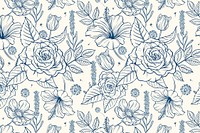 Vintage rose pattern background, blue botanical illustration vector