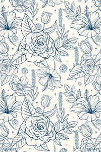 Vintage rose pattern background, blue botanical illustration psd