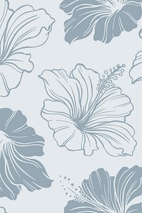 Hibiscus flower pattern background, blue botanical design vector