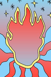 Bright fire frame vector, doodle design illustration, blue and red flame