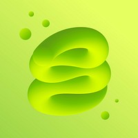 3D abstract fluid shape, green colorful design