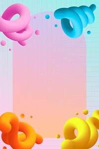Grid frame background, abstract 3D shapes in colorful design