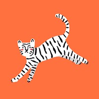 Tiger doodle sticker, white animal in cute design psd