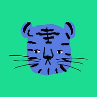 Tiger doodle sticker, blue animal in retro design psd