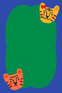 Cute tiger frame background, green animal illustration psd