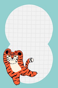 Chinese tiger frame, grid pattern background in blue psd