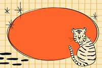 Chinese tiger frame, grid pattern background in orange psd