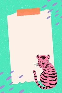 Sticky note frame background, tiger doodle vector