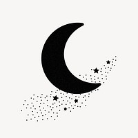 Black crescent moon clipart, night sky illustration vector