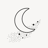 Crescent moon collage element, black and white illustration psd