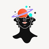 Surreal head clipart, colorful Saturn illustration vector