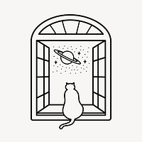 Cat doodle clipart, galaxy window illustration vector