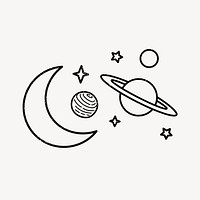Planet doodle collage element, galaxy illustration psd