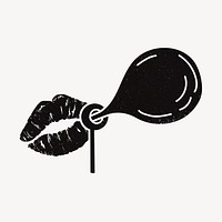 Bubble gum lips collage element, black illustration psd