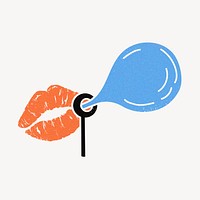 Bubble gum lips collage element, mouth blowing balloon illustration psd