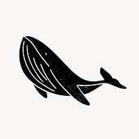 Black whale collage element, sea animal illustration psd