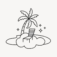 Beach paradise collage element, cloud illustration psd