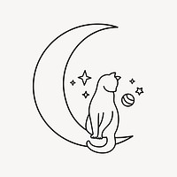 Moon cat clipart, doodle illustration vector