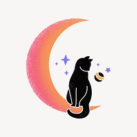 Gradient moon cat collage element, bling illustration psd