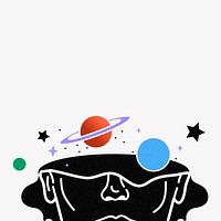 Surreal head border background, Saturn and galaxy design psd