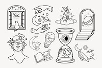 Celestial doodle clipart set, magical illustration vector