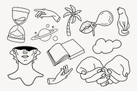 Mystical doodle clipart, spiritual illustration vector set