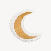 Crescent moon sticker, gold weather ripped paper collage element