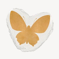 Gold butterfly sticker, ripped paper journal element psd