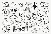 Cute doodle sticker, aesthetic cartoon illustrations set vector