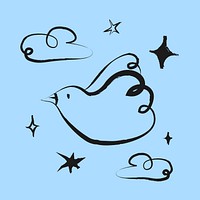 Bird sticker, animal doodle in black psd