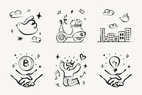 Marketing doodle sticker, cute illustration in black collection psd