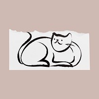 Sitting cat ripped paper doodle sticker psd