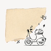 Motorcycle doodle, ripped paper frame psd