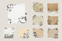 Ripped paper doodle frame sticker set vector