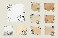 Ripped paper doodle frame sticker set psd