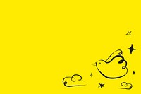 Yellow bird background, cute doodle border psd