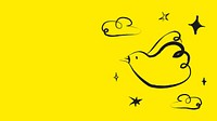 Yellow bird wallpaper, cute doodle border HD background