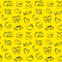 Yellow doodle pattern background, cute illustrations vector