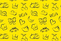 Yellow doodle pattern background, cute illustrations psd