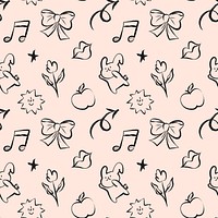 Aesthetic doodle pattern background, bunny illustration vector