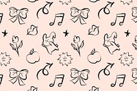 Aesthetic doodle pattern background, bunny illustration vector