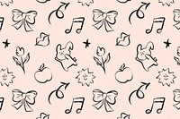 Aesthetic doodle pattern background, bunny illustration psd