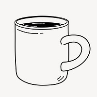 Coffee mug doodle collage element, cute black & white illustration vector