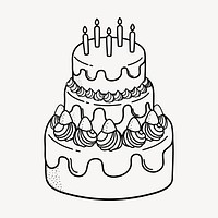 Cake doodle collage element, cute black & white illustration vector